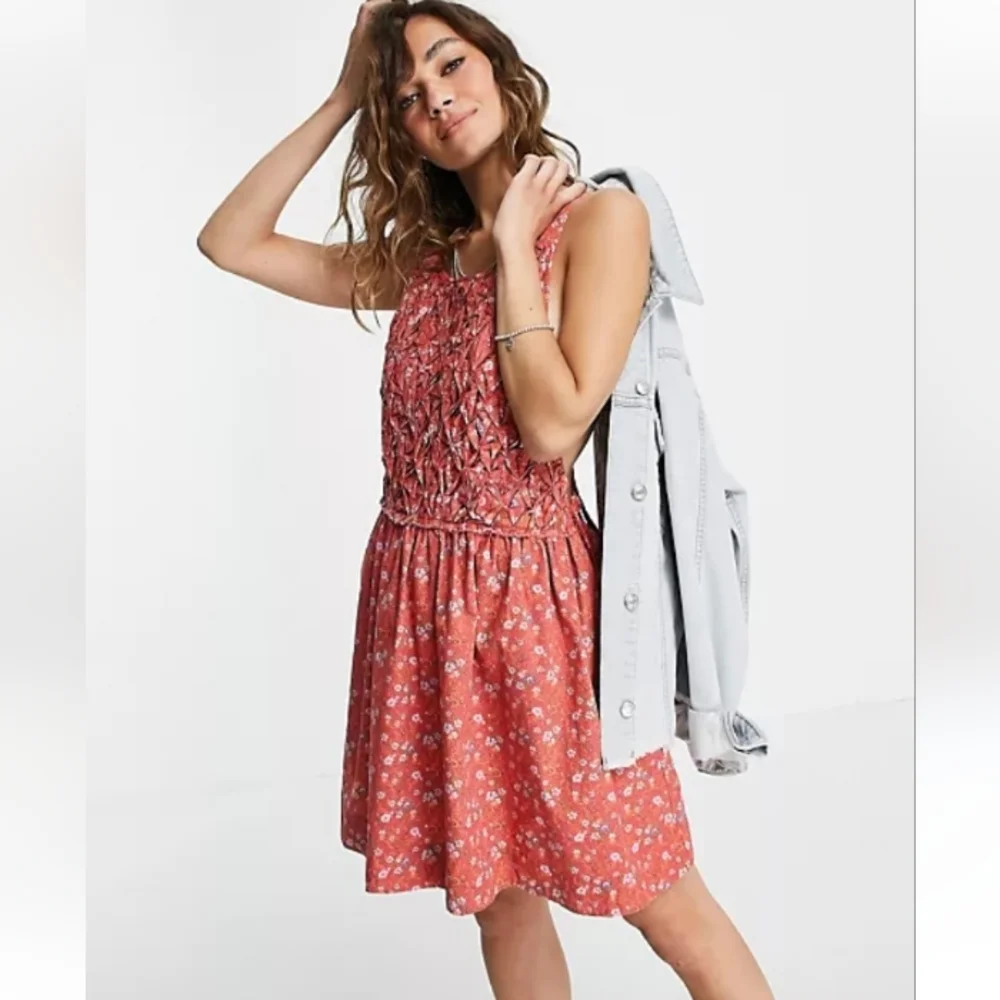 NWT Free People Cottage Core Floral Short Dress Smocked Front Poppy Combo - Picture 3 of 14